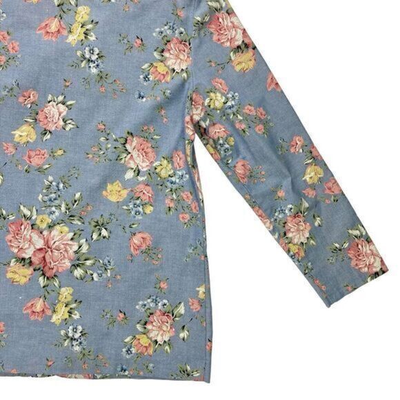 Alfred Dunner Linen Blazer Womens Sz 8 Blue Pink Floral Print 3/4 Sleeve Jacket - Picture 10 of 16